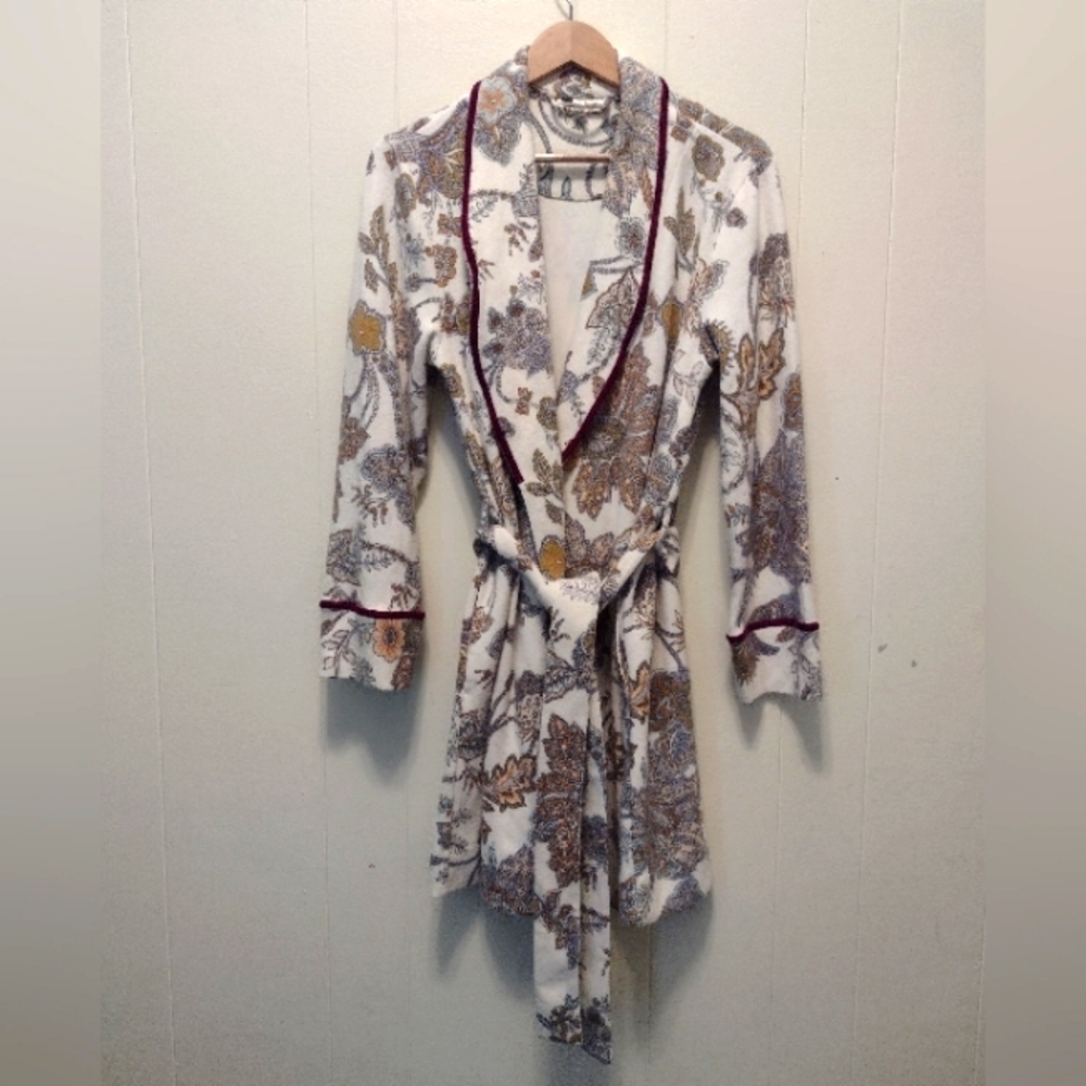 Anthropologie Floreat Floral Brushed Fleece Robe Paisley Tied Womens Size XS/S